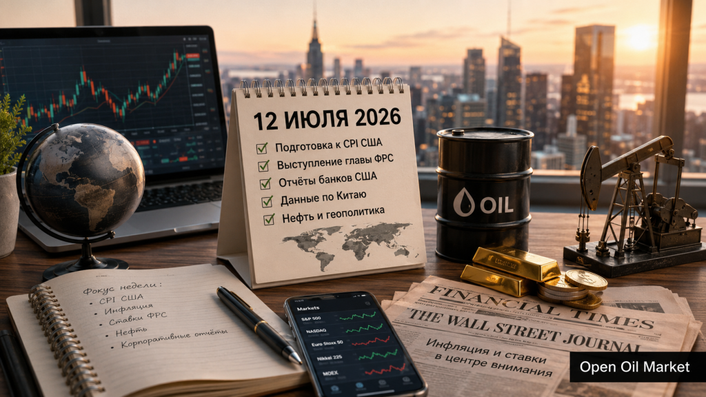 Weltwirtschaftskalender 12. Juli 2026 mit CPI USA, Bankberichten, Öl und Indizes S&P 500, Euro Stoxx 50, Nikkei 225 und MOEX