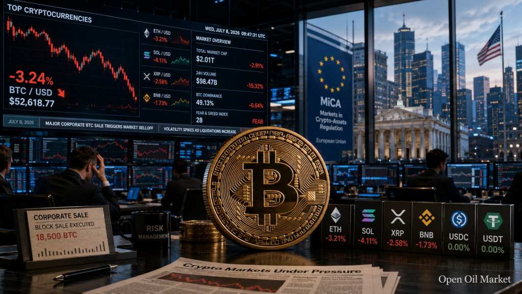 Kryptowährungsnachrichten, Mittwoch 8. Juli 2026: Bitcoin unter Druck Strategie und neue Regeln der MiCA