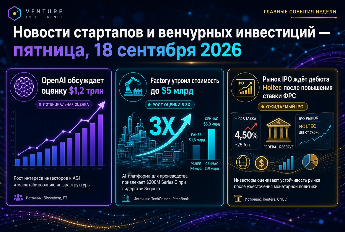 Nachrichten über Startups und Risikokapitalinvestitionen – Freitag, 18. September 2026: OpenAI diskutiert Bewertung von 1,2 Billionen USD, Factory verdreifacht Wert auf 5 Milliarden USD, der IPO-Markt erwartet Debüt von Holtec nach Zinserhöhung der Fed.