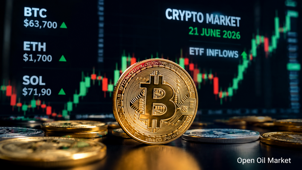Nachrichten Kryptowährungen, Sonntag, 21. Juni 2026: Bitcoin hält 63.000–64.000 USD, ETF-Zuflüsse und Regulierung von Stablecoins bestimmen den Markt