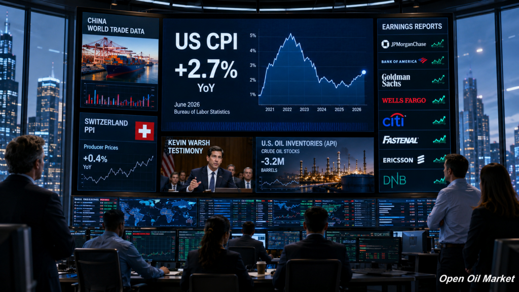Globale Märkte am 14. Juli 2026 — CPI USA, China-Statistik, API Ölbestände und Berichte von JPMorgan, Bank of America, Goldman Sachs, Wells Fargo und Citigroup