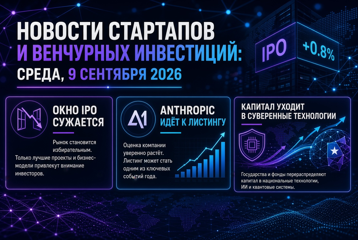 Nachrichten über Startups und Risikokapital: Mittwoch, 9. September 2026 - Das IPO-Fenster wird enger, Anthropic strebt nach einer Listung, und Kapital fließt in souveräne Technologien.