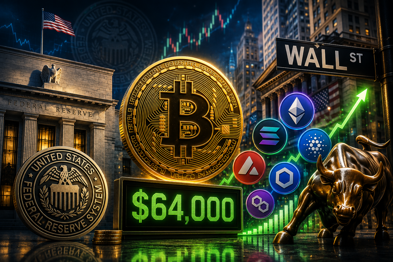 Kryptowährungsnachrichten, Donnerstag, 30. Juli 2026: Der Markt erwartet das Urteil der Fed, Bitcoin hält bei 64.000 USD, und Wall Street investiert in Altcoins