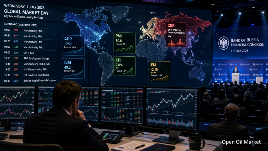 Wirtschaftlicher Kalender für Investoren am 1. Juli 2026: PMI, Inflation, US-Arbeitsmarkt, Öl und Bank Russland