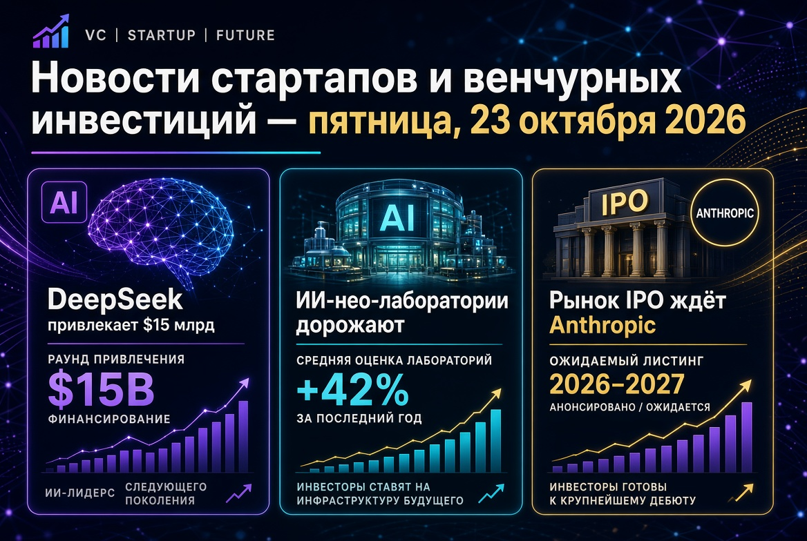 Neuigkeiten über Startups und Venture Capital — Freitag, 23. Oktober 2026: DeepSeek akquiriert 15 Milliarden US-Dollar, KI-Neo-Labore steigen im Wert, der IPO-Markt wartet auf Anthropic