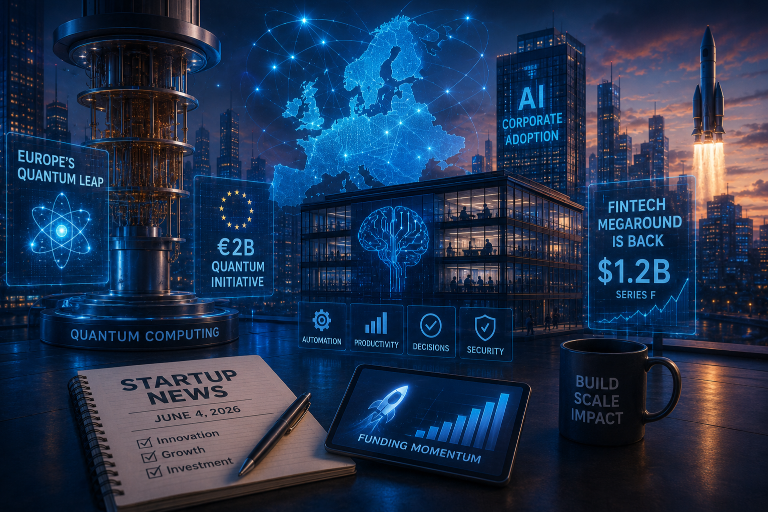 Startup-News und Venture-Capital-Investitionen, Donnerstag, 4. Juni 2026: Quantendurchbruch Europas, Unternehmens-KI und Rückkehr der Fintech-Megarunden