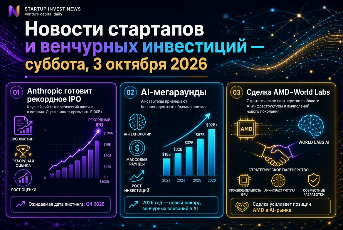 Nachrichten über Start-ups und Venture Capital - Samstag, 3. Oktober 2026: Anthropic bereitet Rekord-IPO, AI-Megaroundes und die Vereinbarung AMD–World Labs